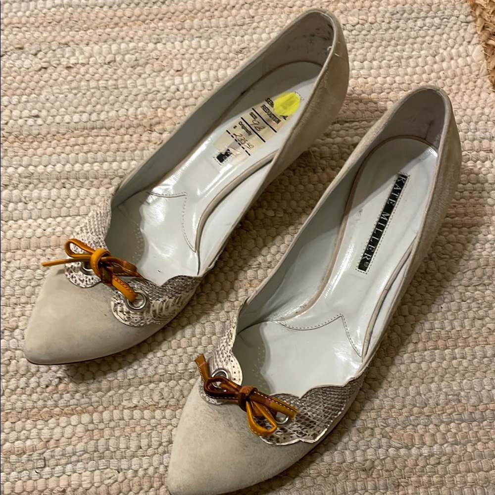 Kate Miller cream suede kitten heel shoe